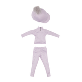 Mini lilac base layer, legging and hat silk set on a white background
